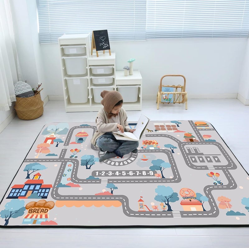 Loartee Soft Kids Educational Rug - 0.78" Thick Road Rug, ABC Alphabet & Numbers Play Mat for Toddlers, Game Area Rug, Baby Crawling Mats, Sweet Life, Gray - Image 1